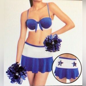 French Affair Sexy Cheerleader Lingerie Bedroom Costume Set 3pc Blue White Stars
